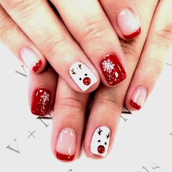 Christmas French Tip Press On Nails - Picture 1 of 6